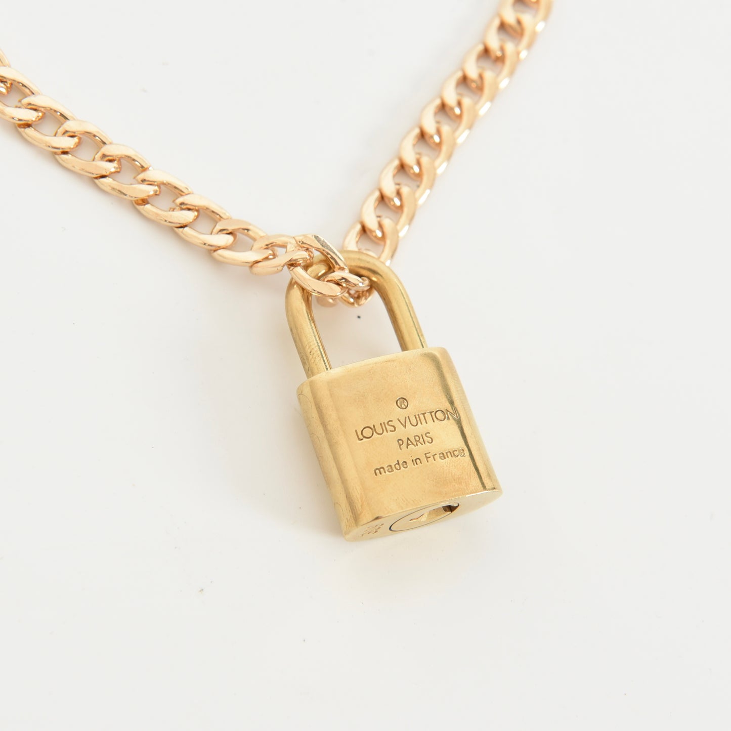 Louis Vuitton Necklace LV Lock Padlock Pendant Vintage Brass Charm