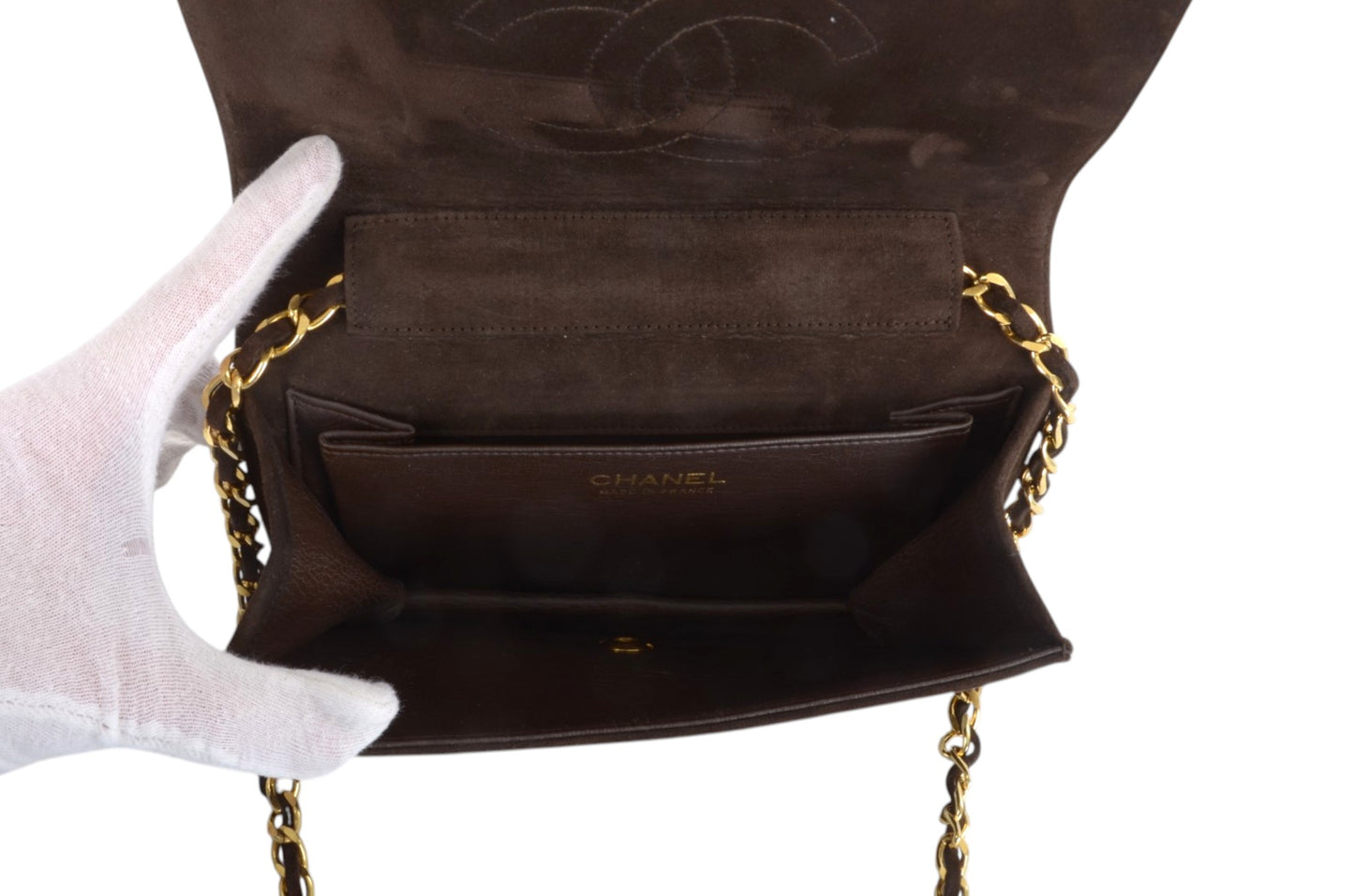 Chanel Classic Single Flap Matelasse Bag Brown Suede CC Lock Chain Shoulder Bag Vintage Designer