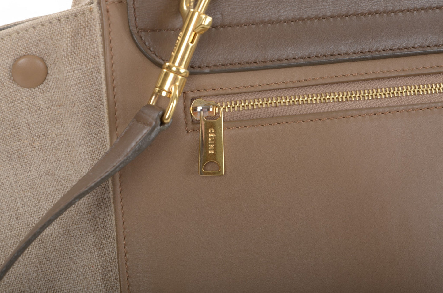 Celine Trapeze Medium Leather 2WAY Shoulder Bag Shoulder Tote Handbag Beige Brown Designer Classic