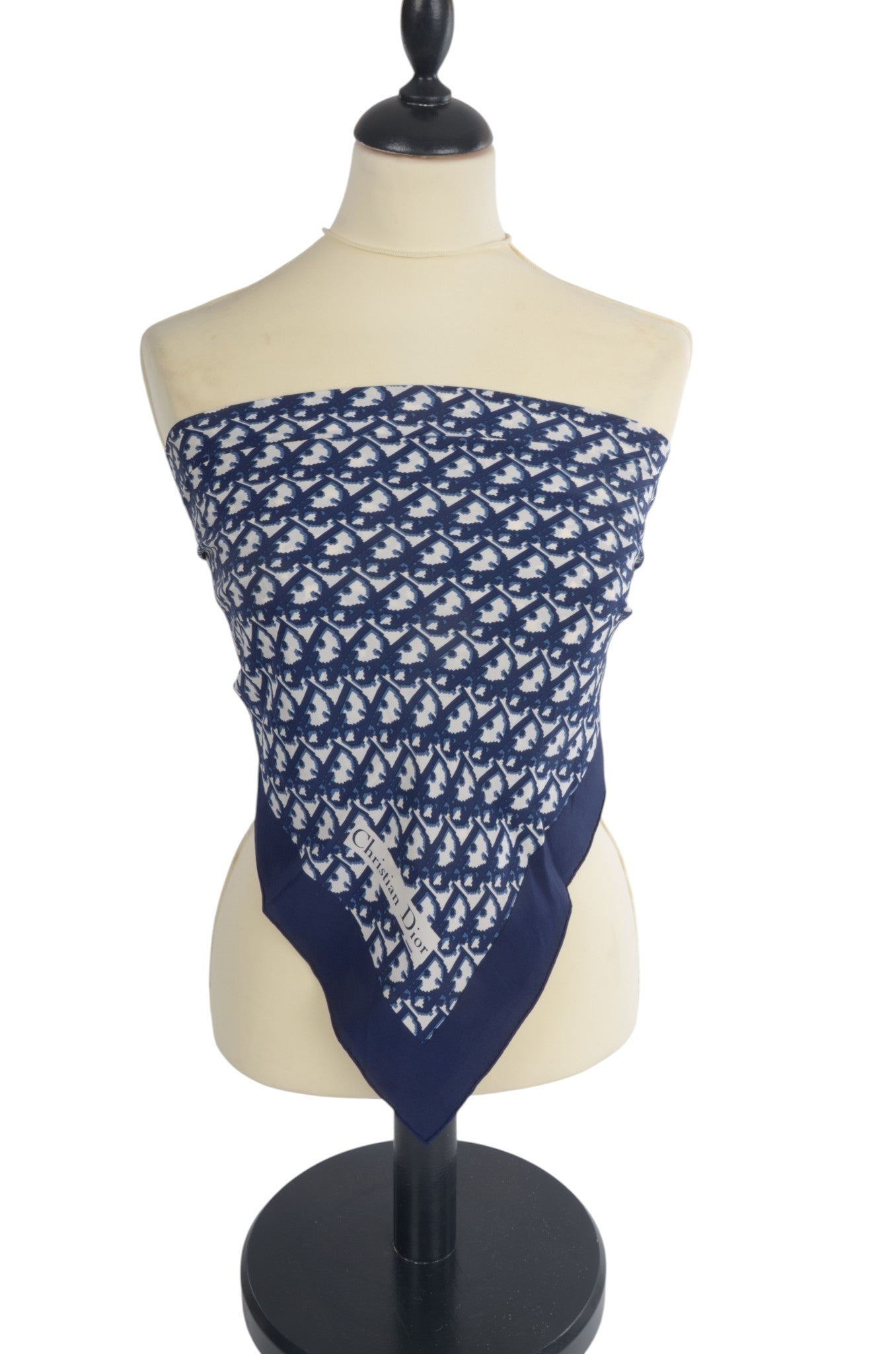 Christian Dior Scarf Vintage Navy Trotter 100% Silk Oblique Monogram Stole Shawl Designer Classic