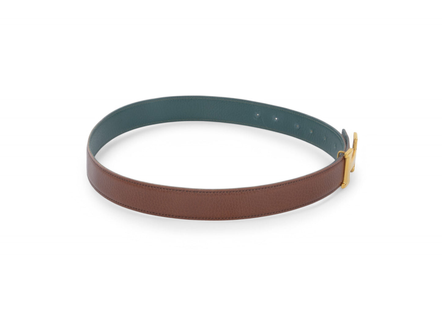 Hermès Constance H Leather Belt Brown Green Reversible Buckle Gold Belt