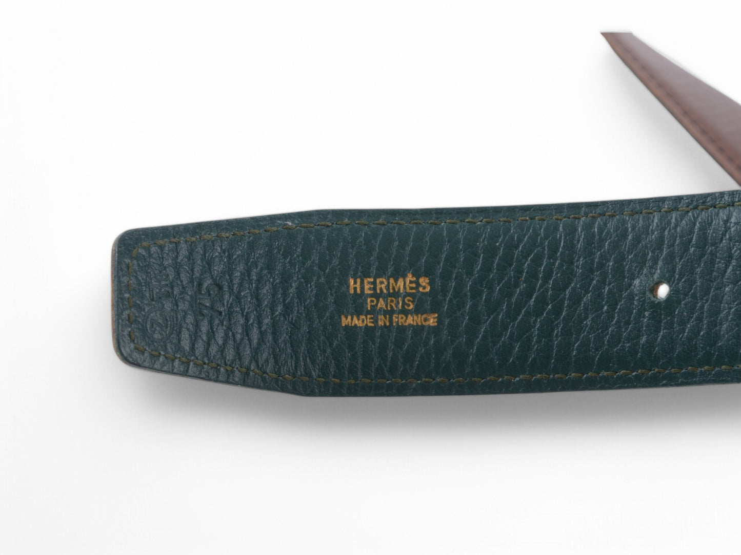 Hermès Constance H Leather Belt Brown Green Reversible Buckle Gold Belt