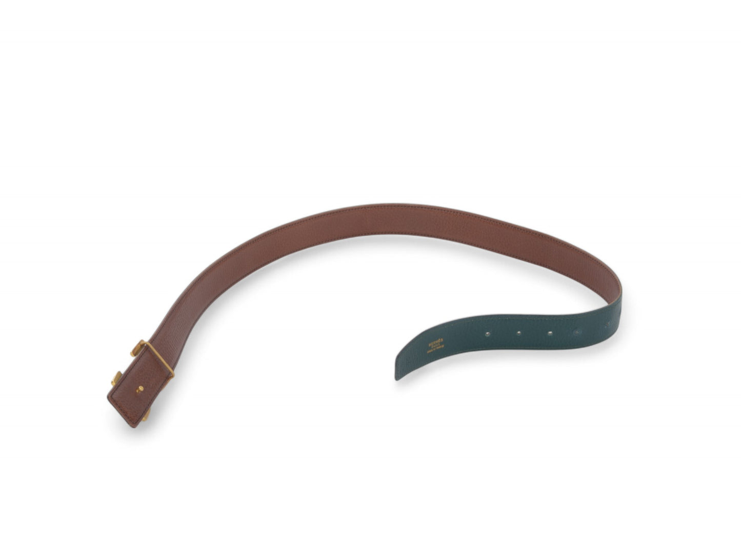 Hermès Constance H Leather Belt Brown Green Reversible Buckle Gold Belt