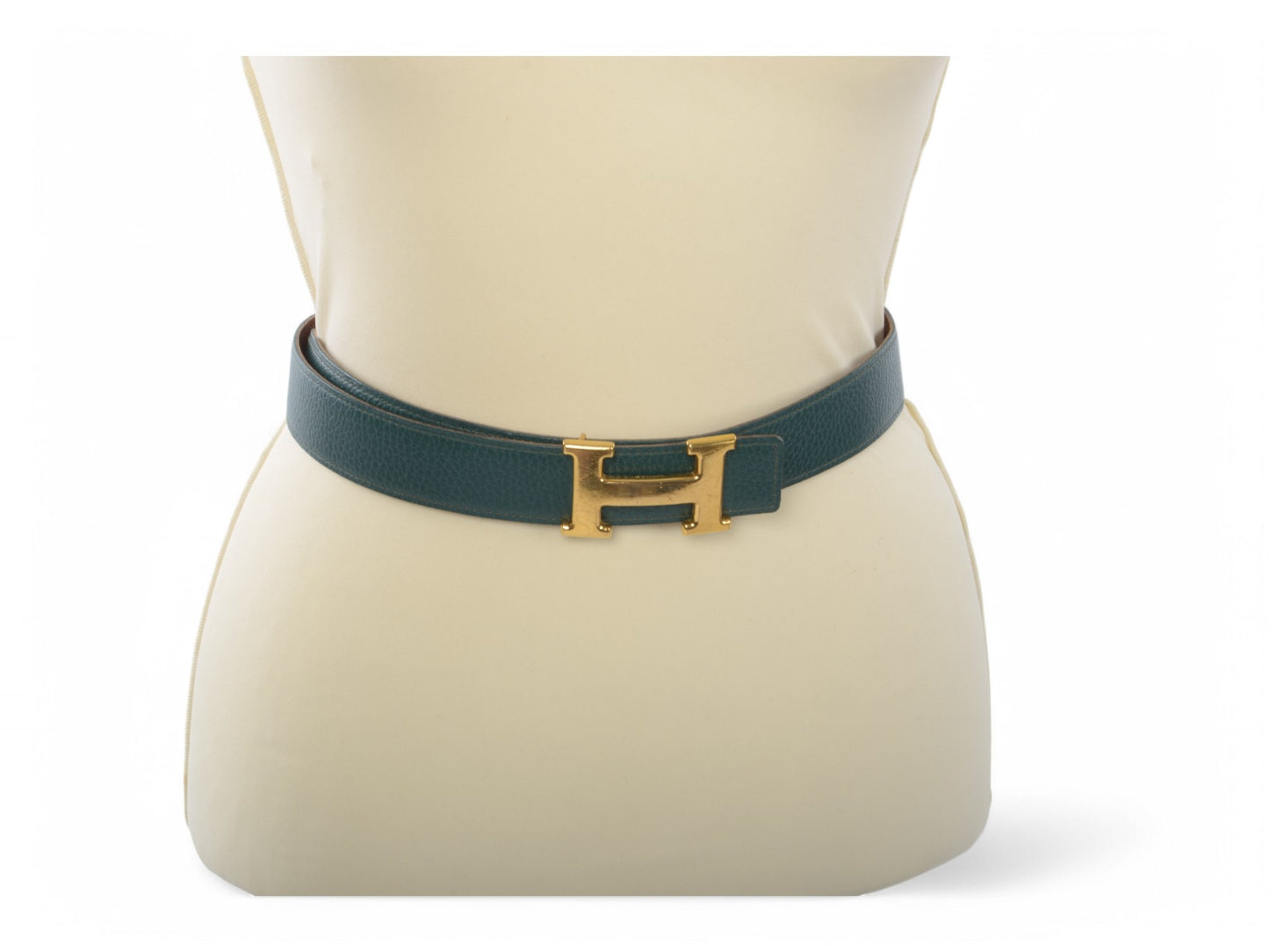 Hermès Constance H Leather Belt Brown Green Reversible Buckle Gold Belt