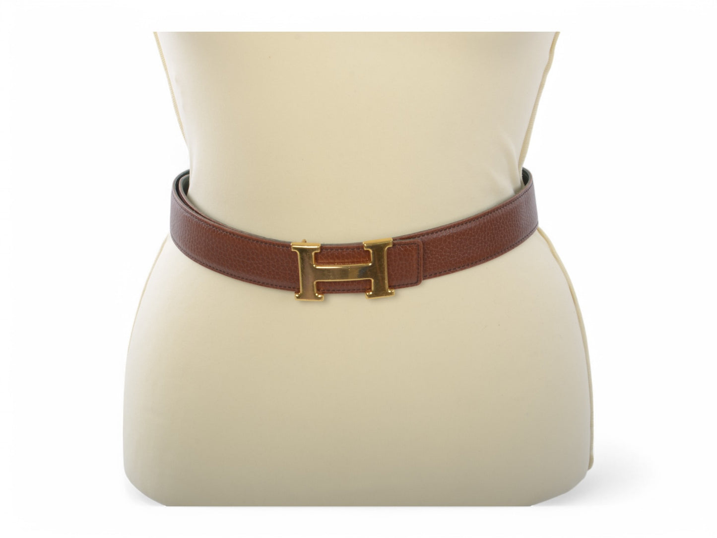 Hermès Constance H Leather Belt Brown Green Reversible Buckle Gold Belt