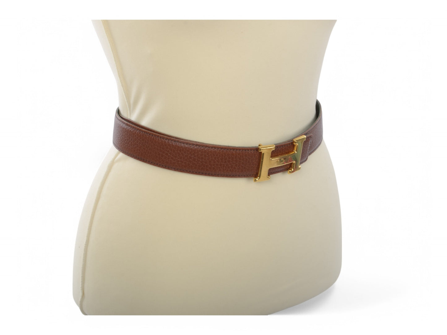Hermès Constance H Leather Belt Brown Green Reversible Buckle Gold Belt