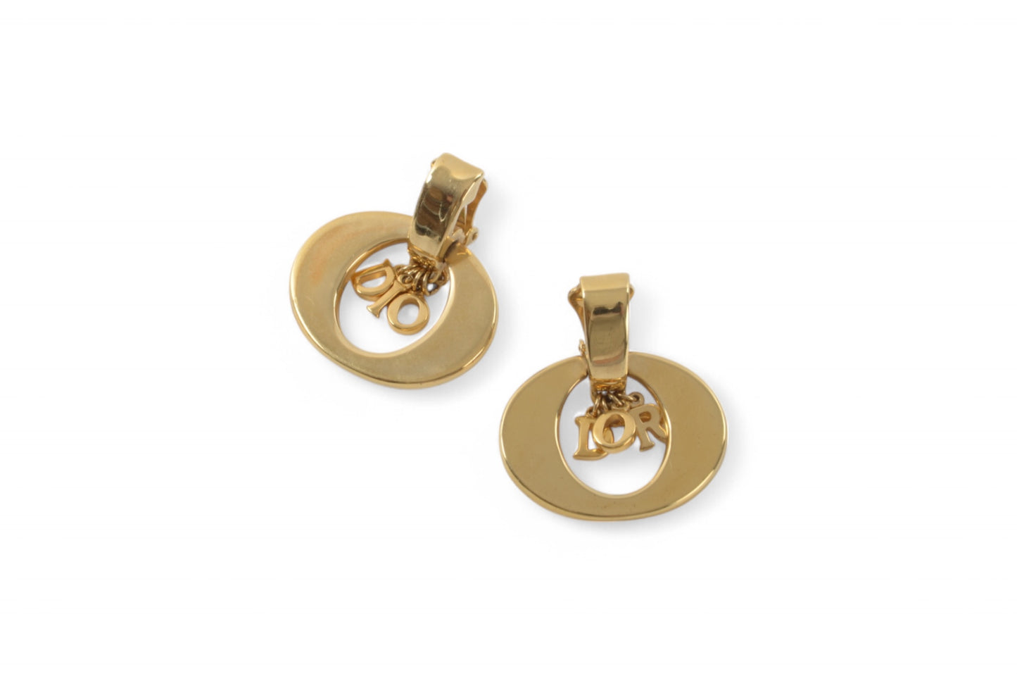 Christian Dior Clips Earrings Women Gold Color Vintage Logo Clip On