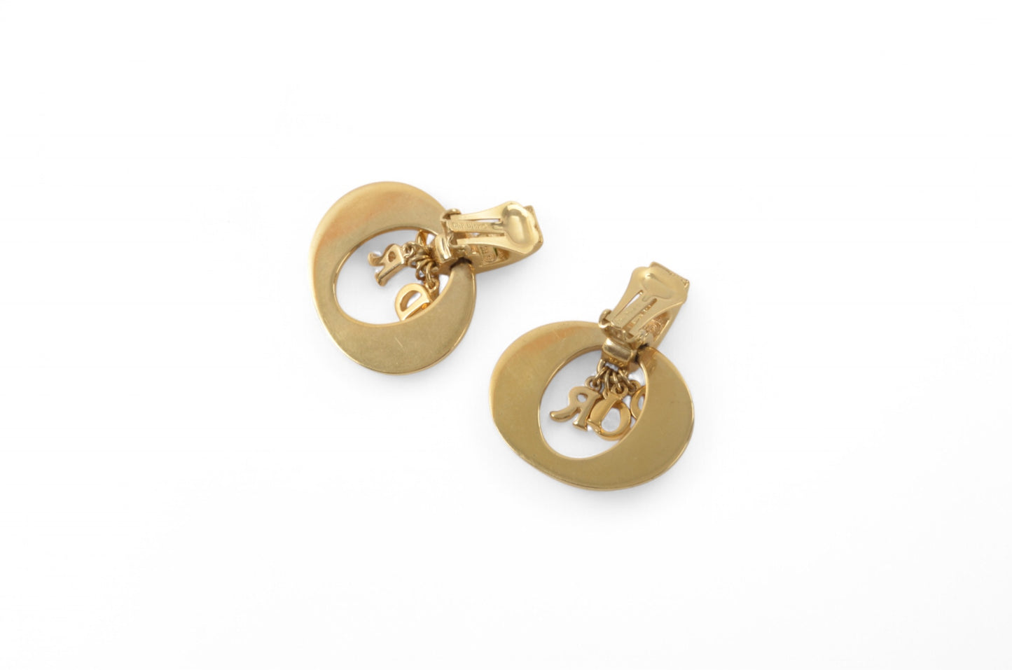 Christian Dior Clips Earrings Women Gold Color Vintage Logo Clip On