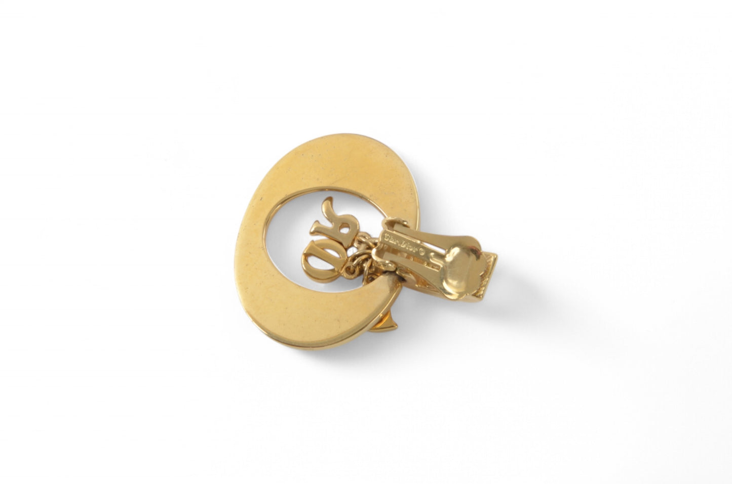 Christian Dior Clips Earrings Women Gold Color Vintage Logo Clip On