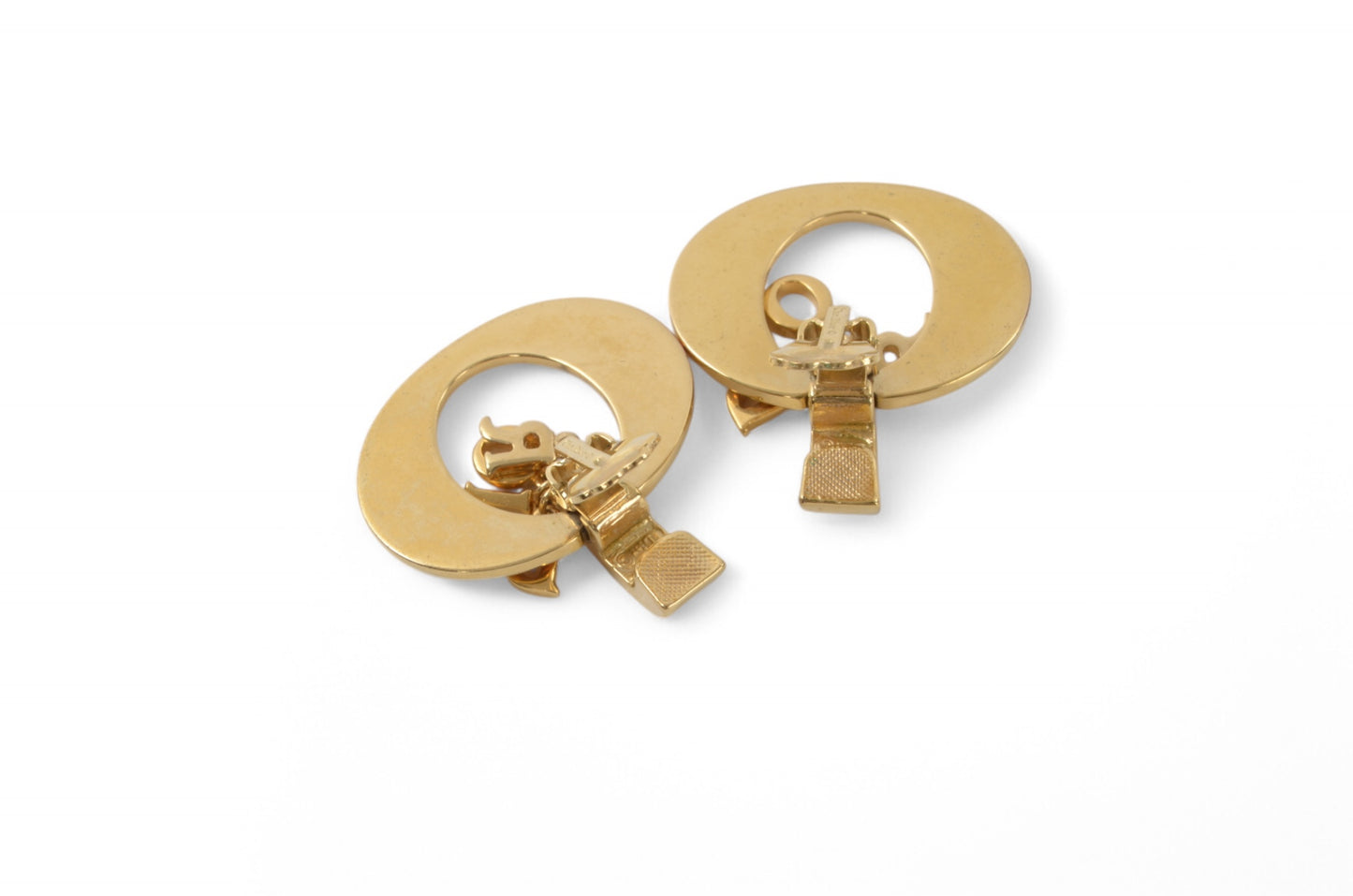 Christian Dior Clips Earrings Women Gold Color Vintage Logo Clip On