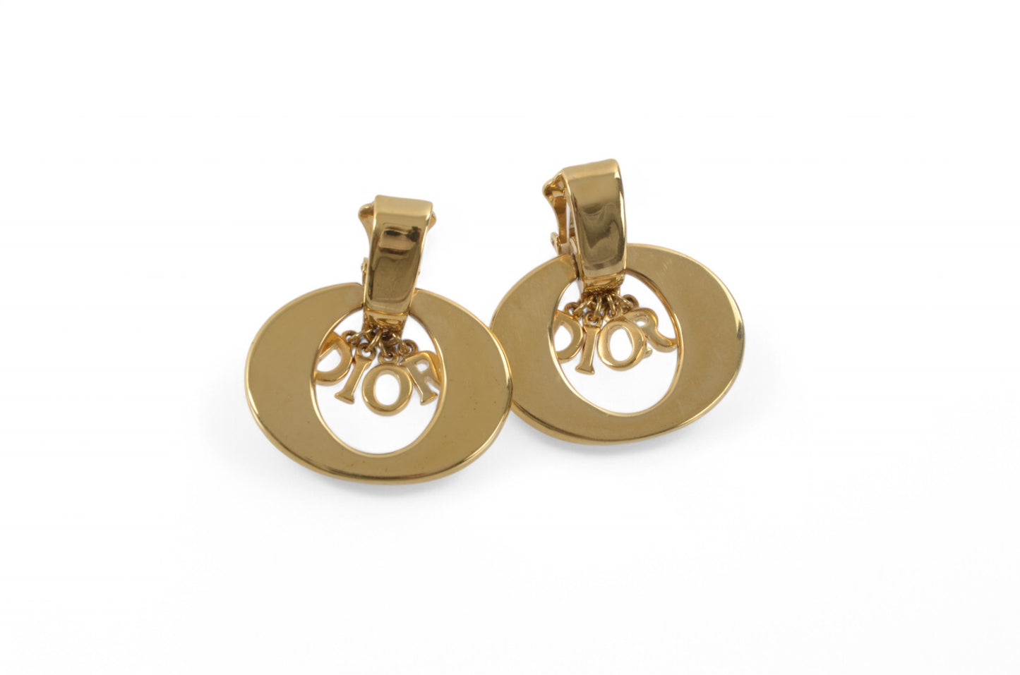 Christian Dior Clips Earrings Women Gold Color Vintage Logo Clip On