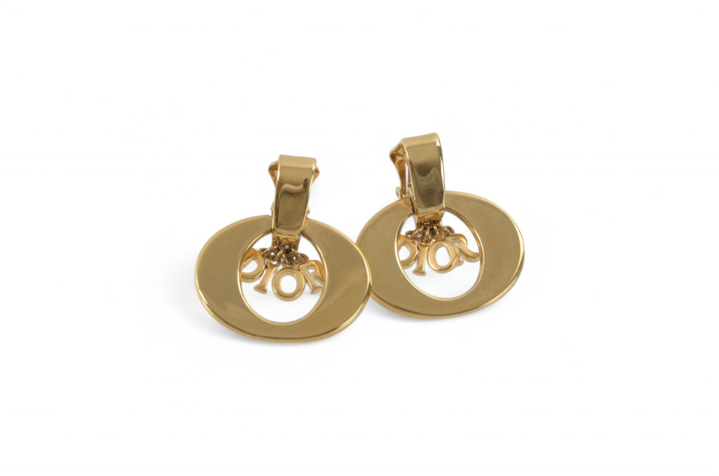 Christian Dior Clips Earrings Women Gold Color Vintage Logo Clip On