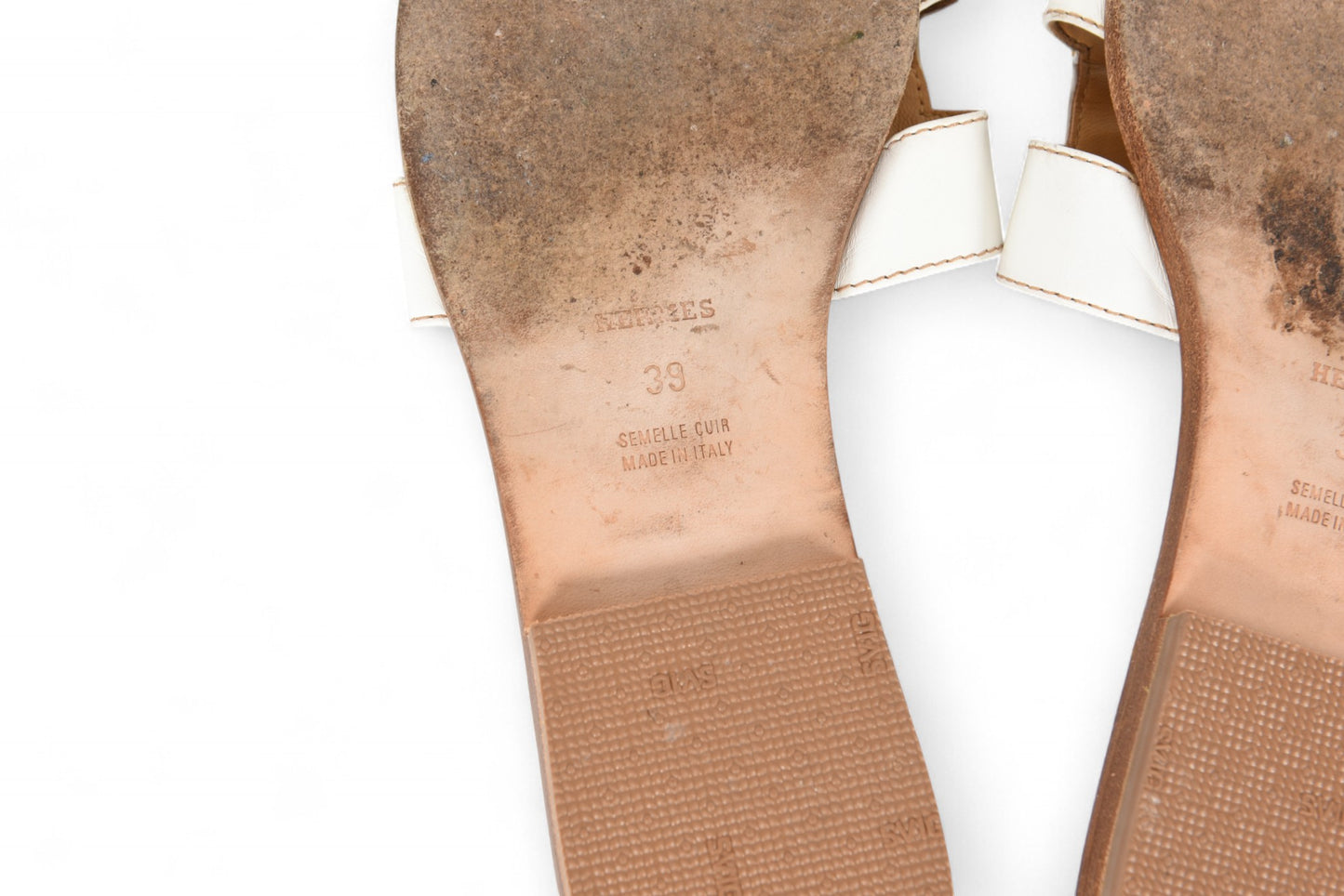 Hermès Oran Sandals Shoes Leather H Logo Calfskin Flats Size 39