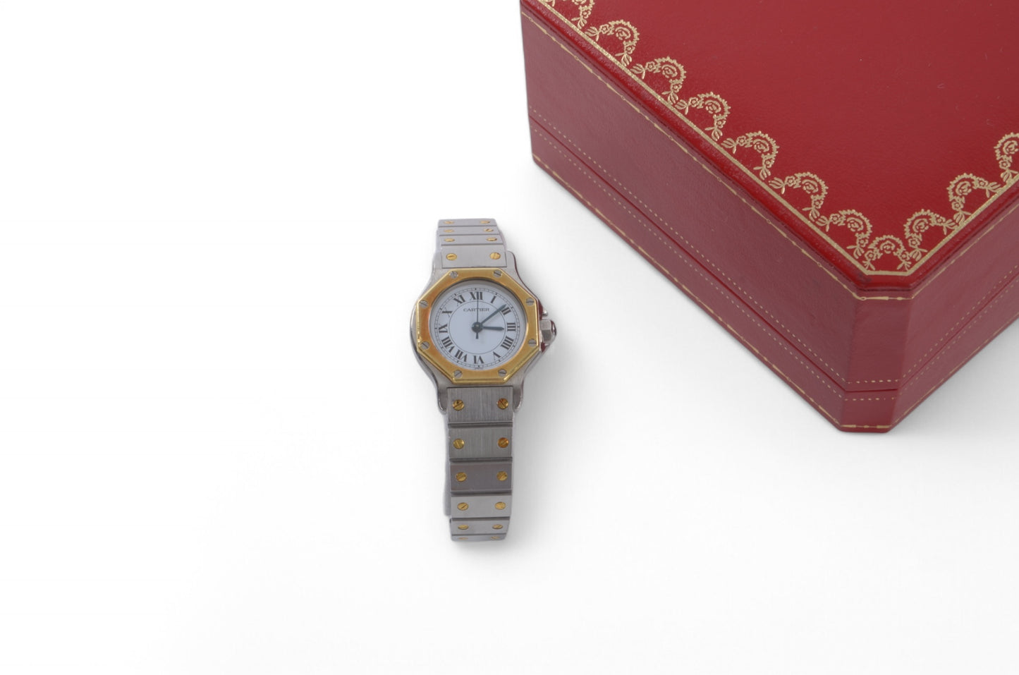 Cartier Santos Ronde Octagon Automatic SS x K18YG Yellow Gold White Dial Ladies Working SM