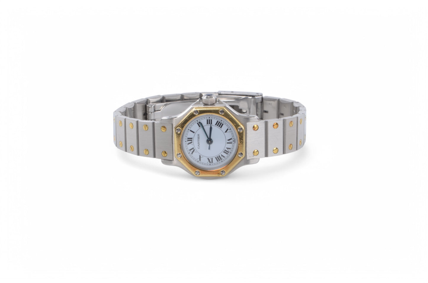 Cartier Santos Ronde Octagon Automatic SS x K18YG Yellow Gold White Dial Ladies Working SM