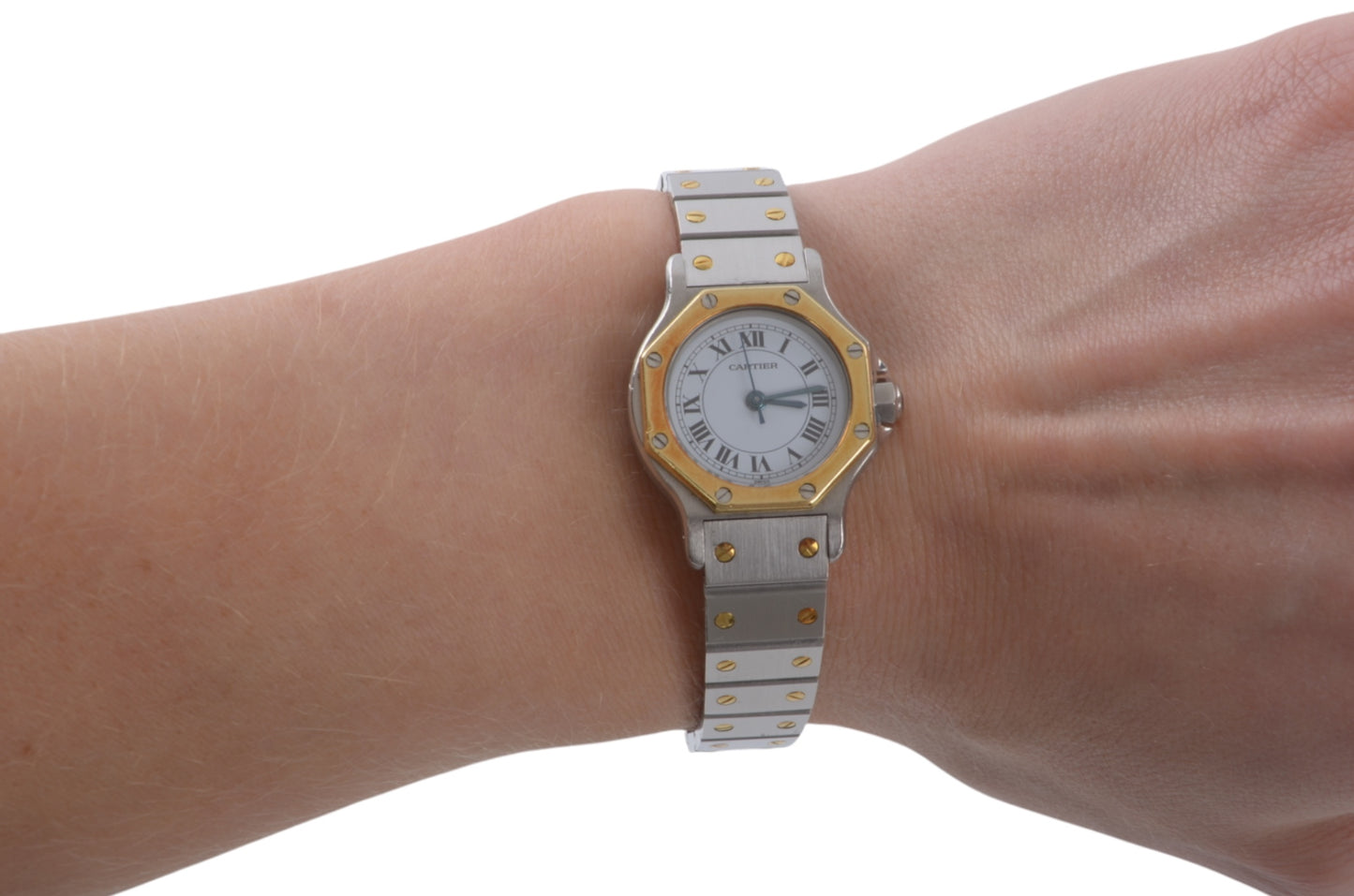 Cartier Santos Ronde Octagon Automatic SS x K18YG Yellow Gold White Dial Ladies Working SM