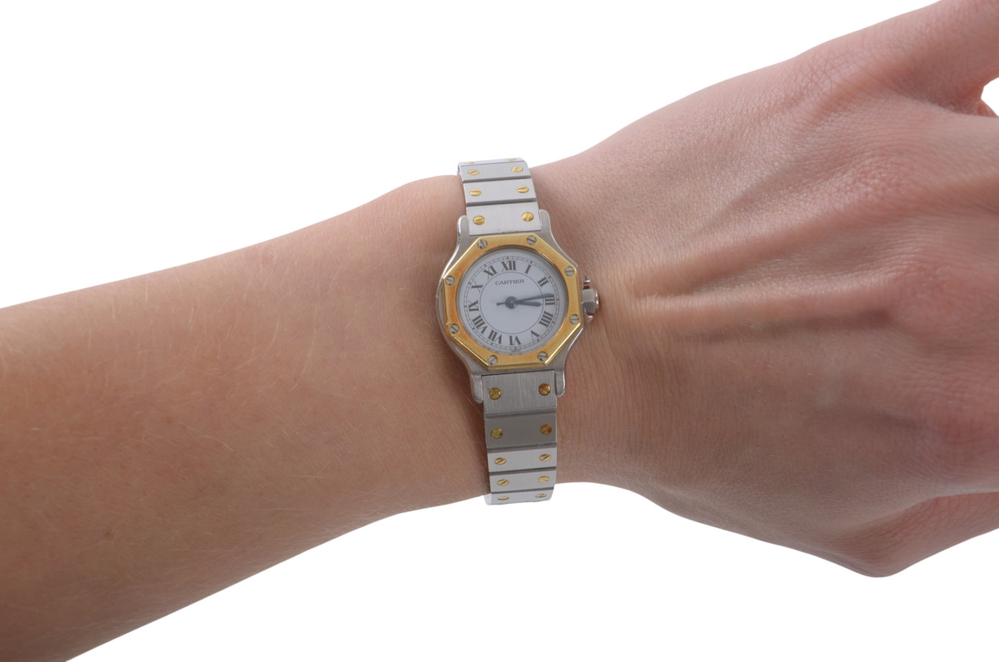 Cartier Santos Ronde Octagon Automatic SS x K18YG Yellow Gold White Dial Ladies Working SM