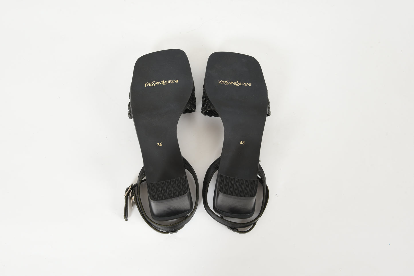 Yves Saint Laurent YSL Rive Gauche Sandals Heels Shoes Leather Black Size 36