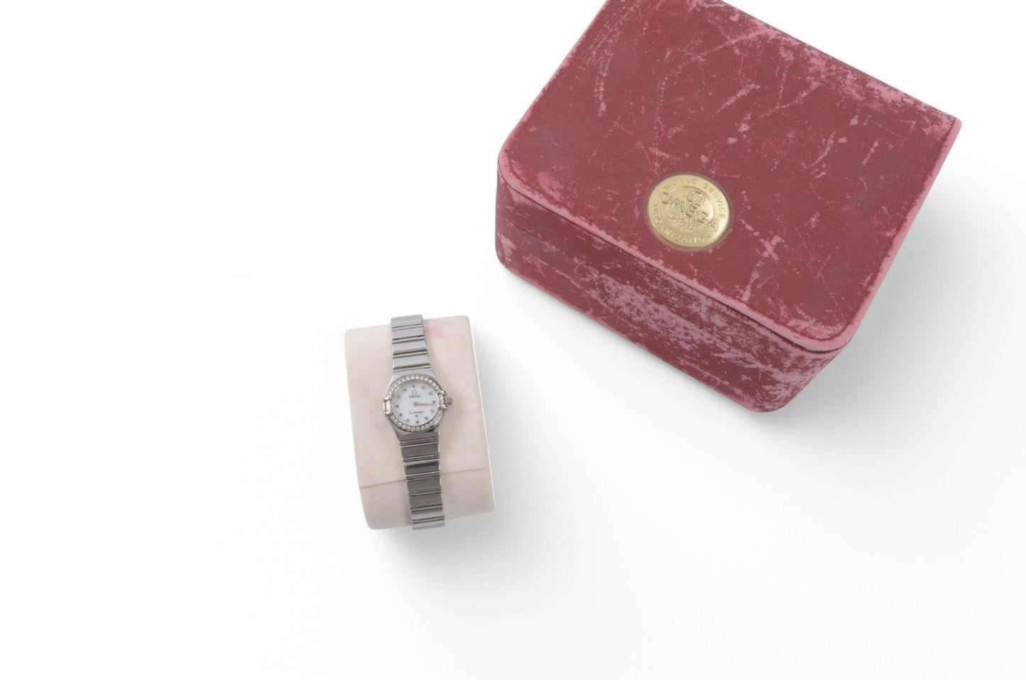 Omega Constellation Mini My Choice Diamond Bezel QZ Shell Dial Ladies Watch