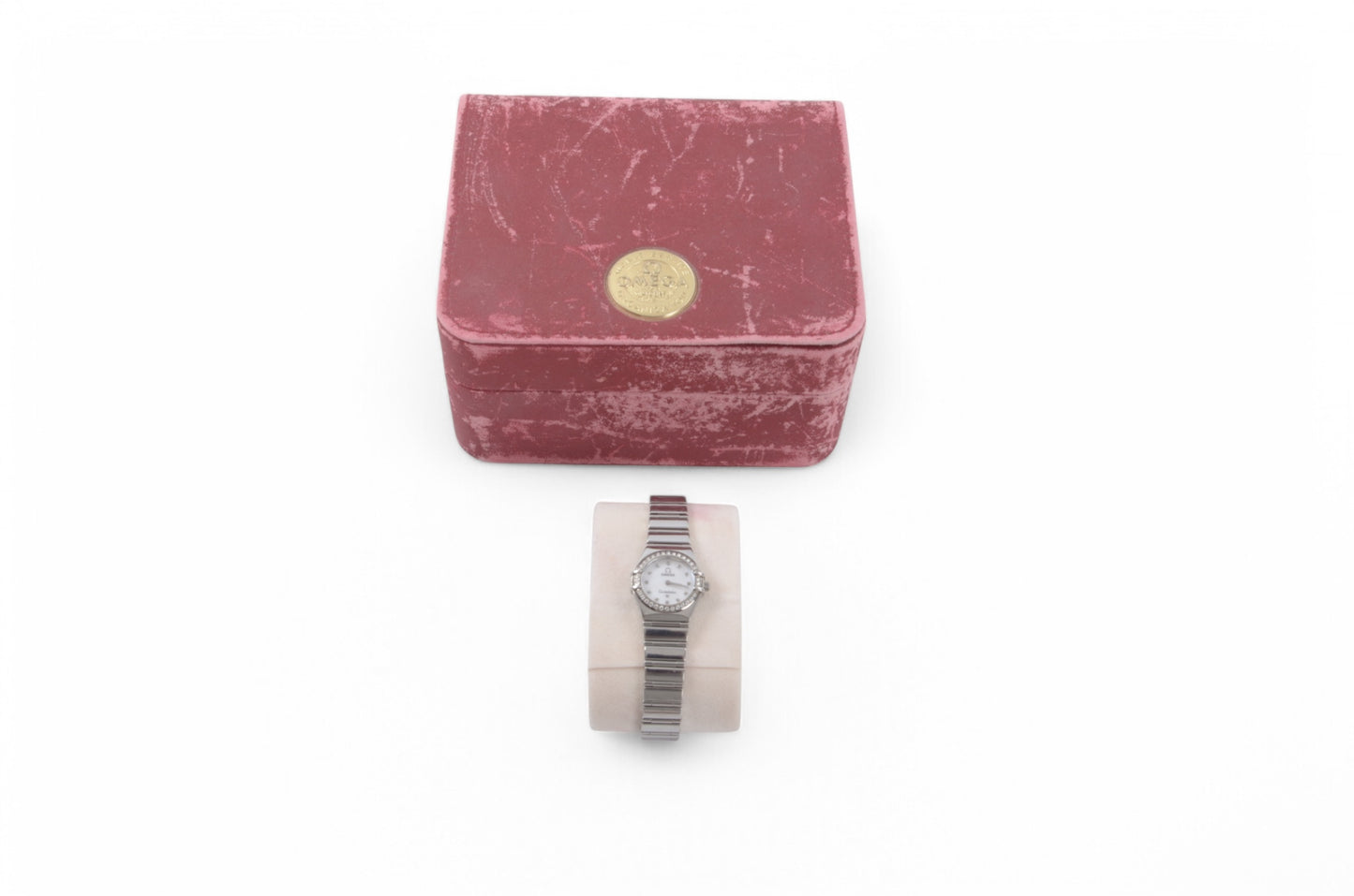 Omega Constellation Mini My Choice Diamond Bezel QZ Shell Dial Ladies Watch