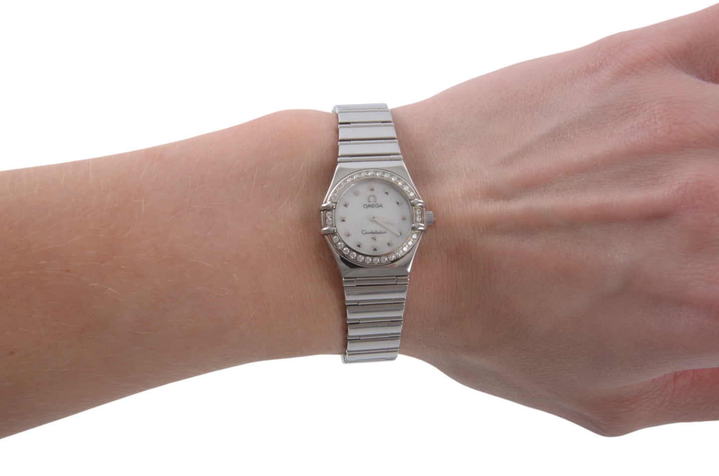 Omega Constellation Mini My Choice Diamond Bezel QZ Shell Dial Ladies Watch