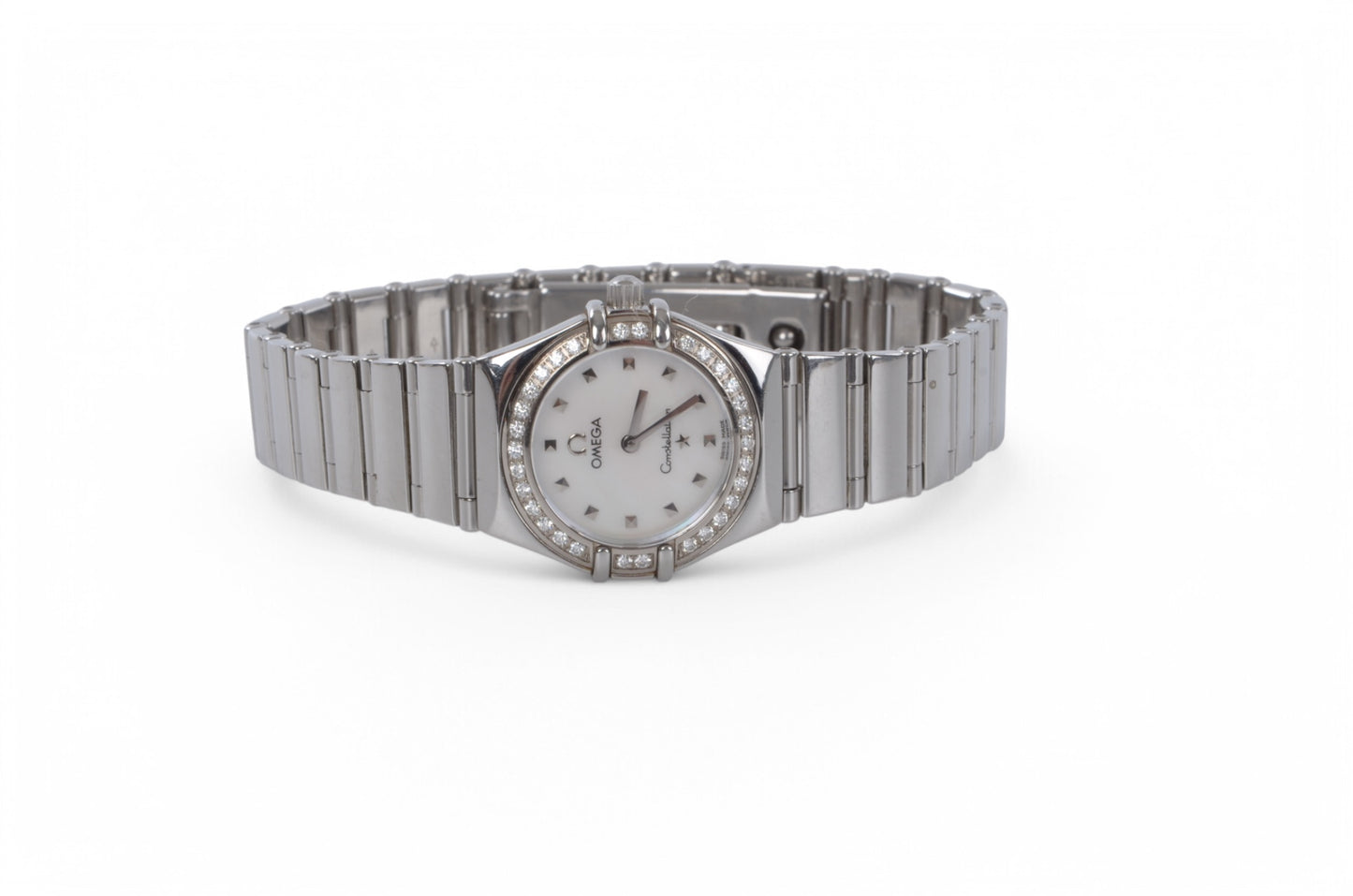 Omega Constellation Mini My Choice Diamond Bezel QZ Shell Dial Ladies Watch