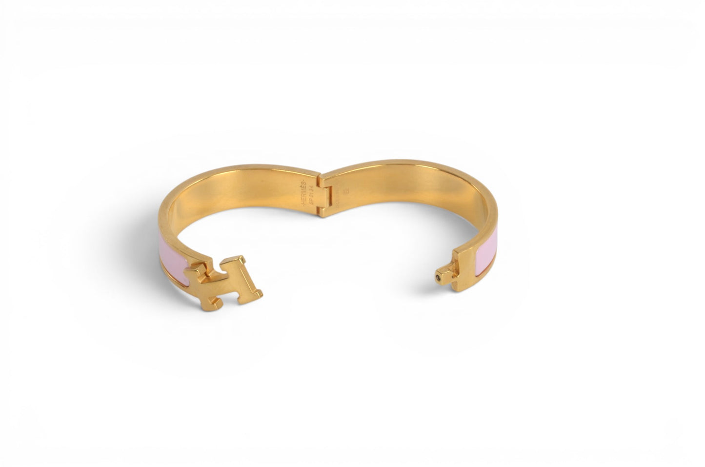 Hermès H Bracelet Pink Enamel Gold Plated Clic-Clac Bangle Designer Classic