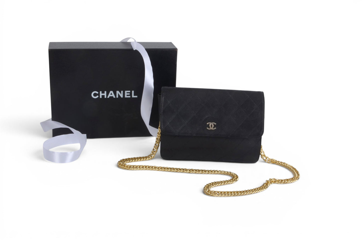 Chanel Clutch Quilted Lambskin Leather Flap Bag Matelasse Black CC Logo Vintage Designer Classic