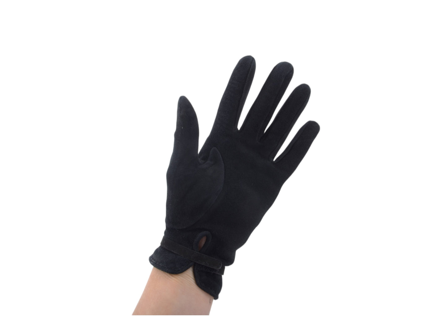Hermès Black Suede Gloves Vintage Silver Size 6.5