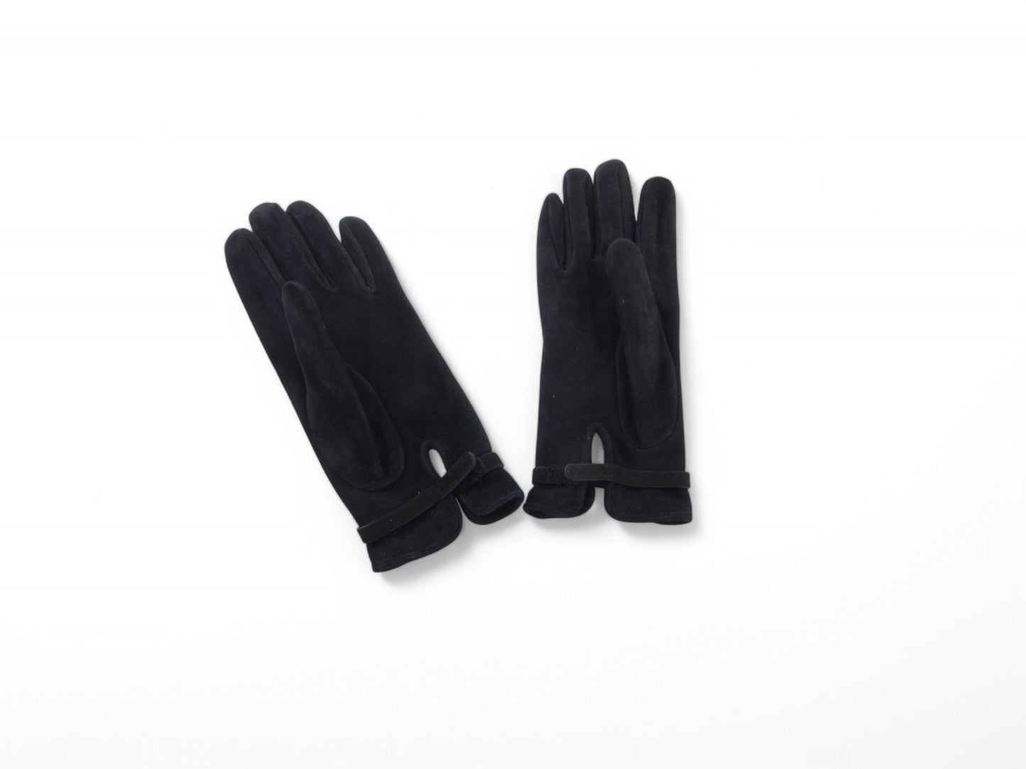 Hermès Black Suede Gloves Vintage Silver Size 6.5