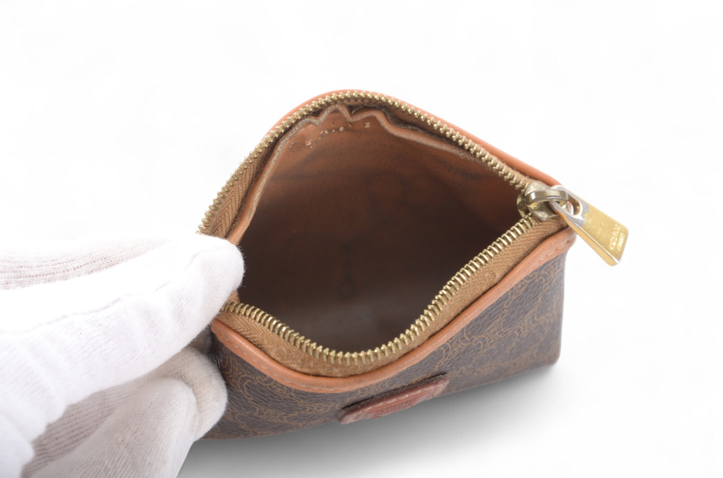 Celine Vintage Triomphe Coin Case Purse Wallet Pouch Monogram Leather Canvas