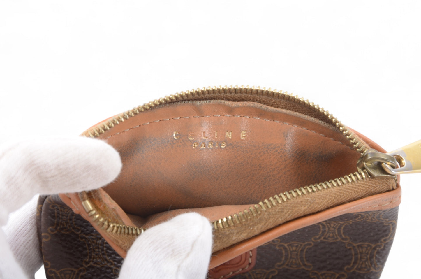 Celine Vintage Triomphe Coin Case Purse Wallet Pouch Monogram Leather Canvas