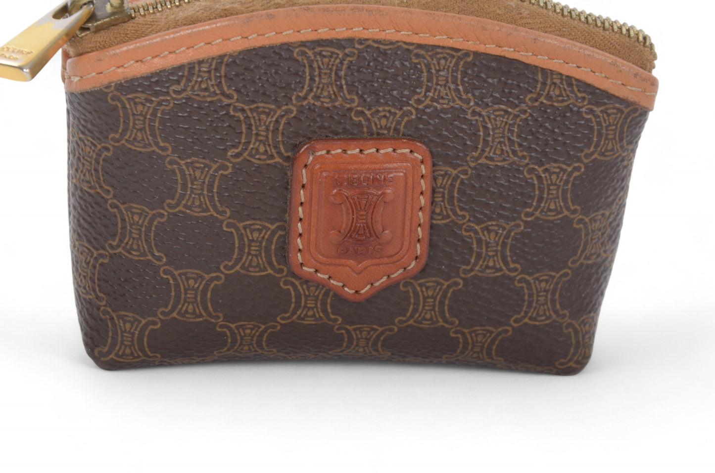 Celine Vintage Triomphe Coin Case Purse Wallet Pouch Monogram Leather Canvas