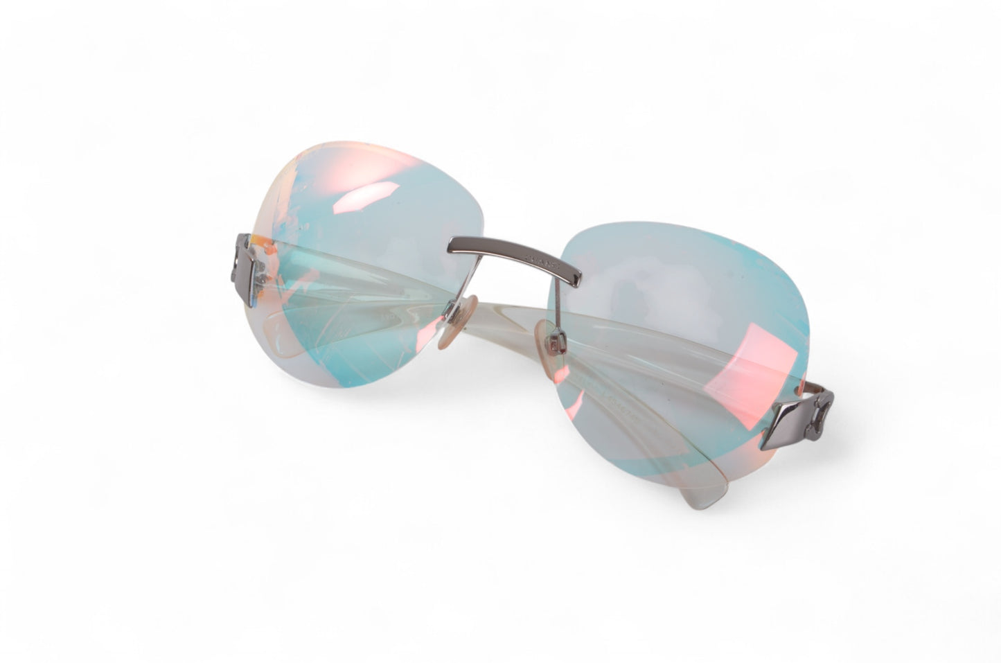 Chanel Gradient Blue Glass CC Logo Silver Vintage Sunglasses Glasses