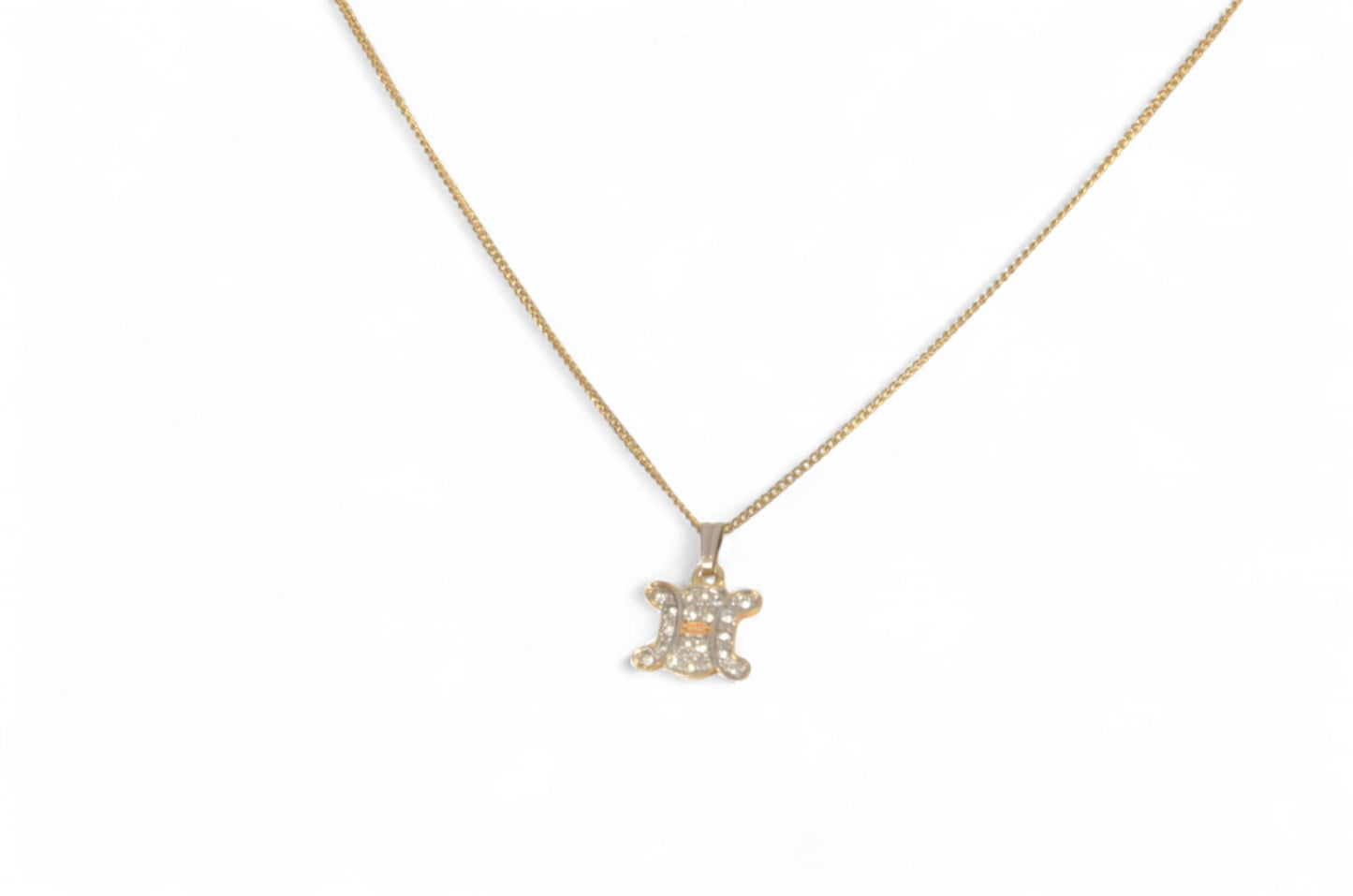 Celine Vintage Triomphe Rhinestone Necklace Gold Colored Metal Chain Charm