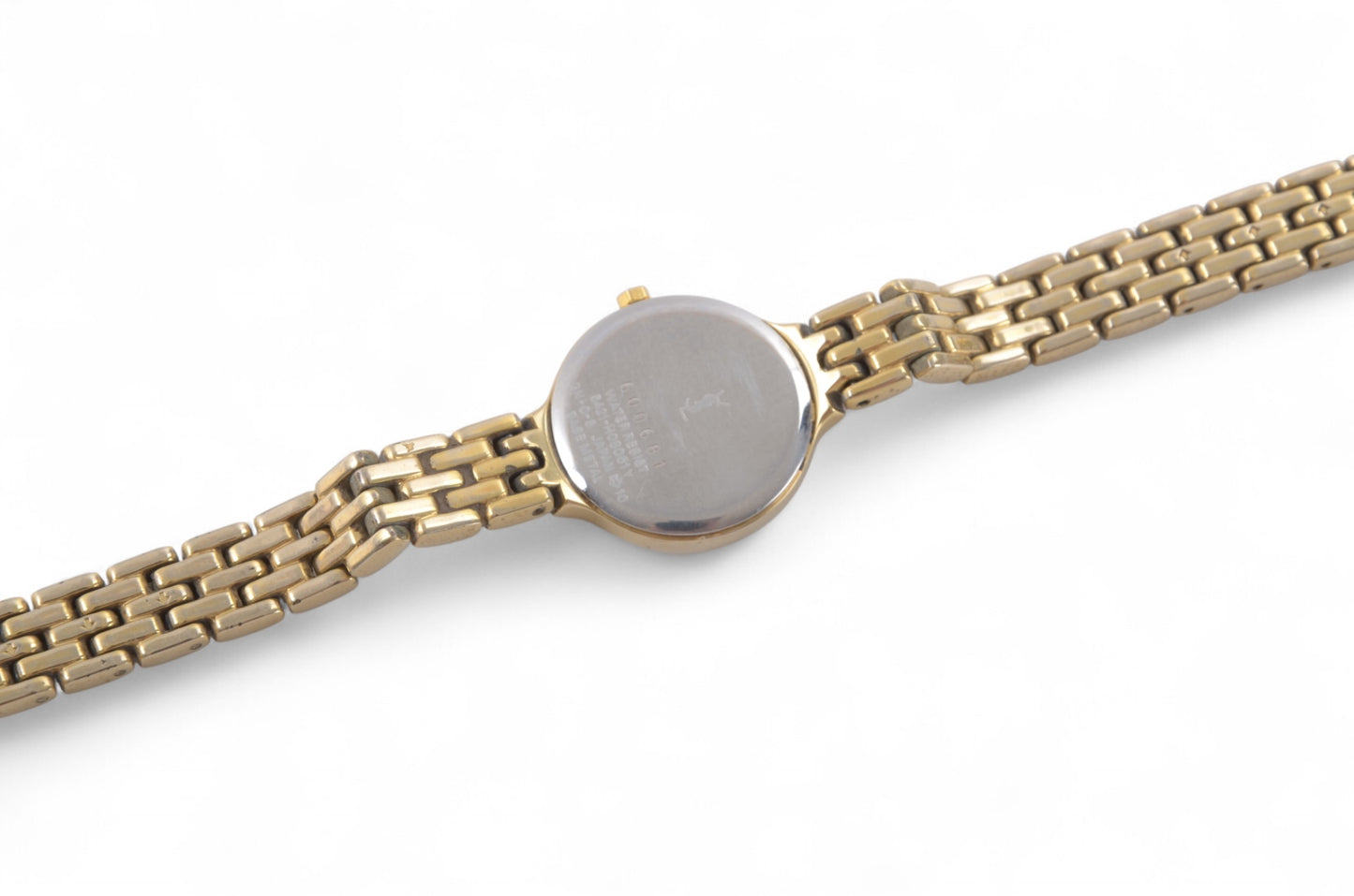 YSL Yves Saint Laurent Quartz Ivory Metal Ladies Wrist Watch Waterproof Wristwatch Vintage Gold