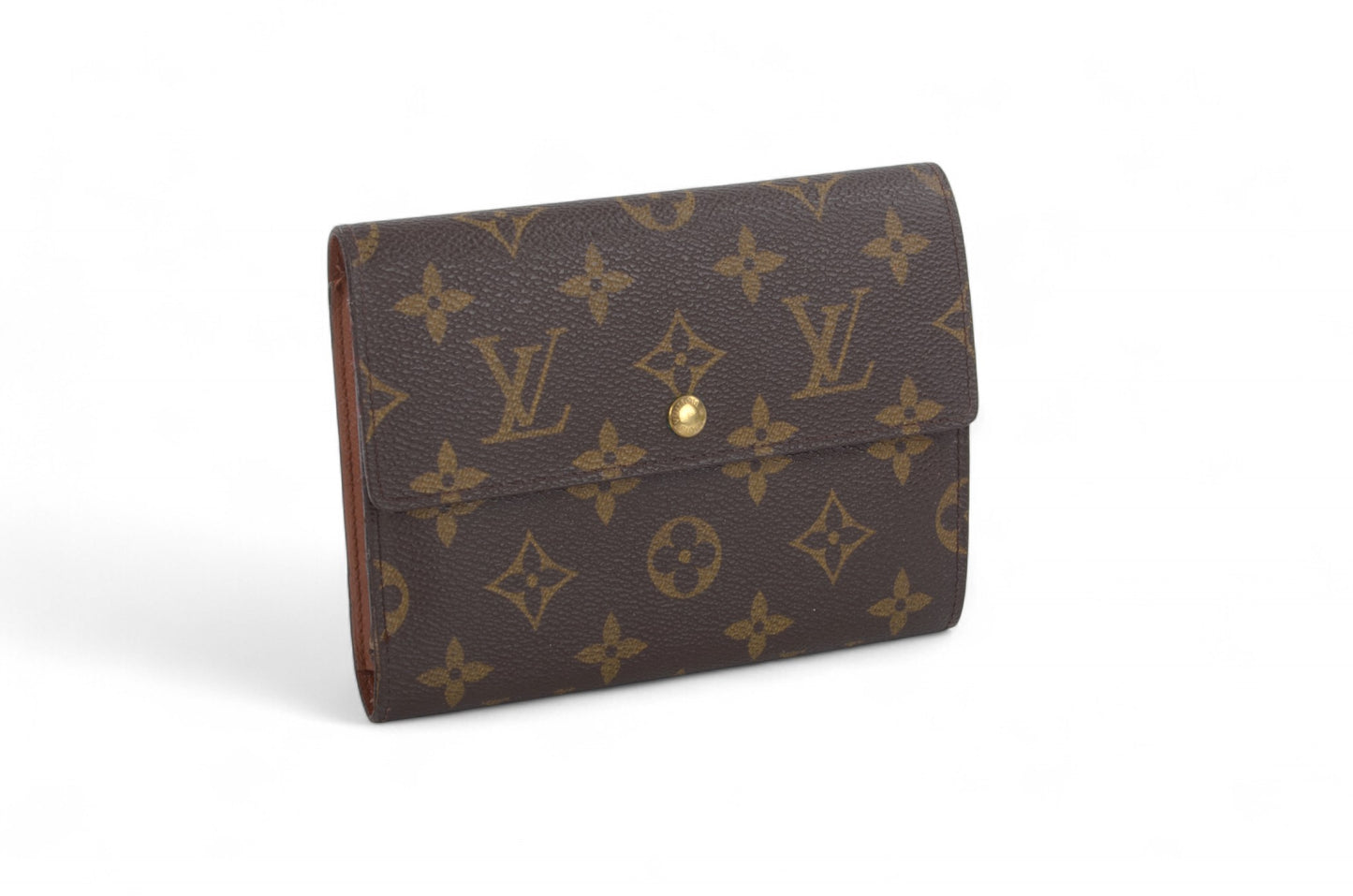 Louis Vuitton Tri-Fold Porte Tresor Wallet Vintage Leather Canvas Brown Crossbody Bag Cardholder Designer Classic Authentic