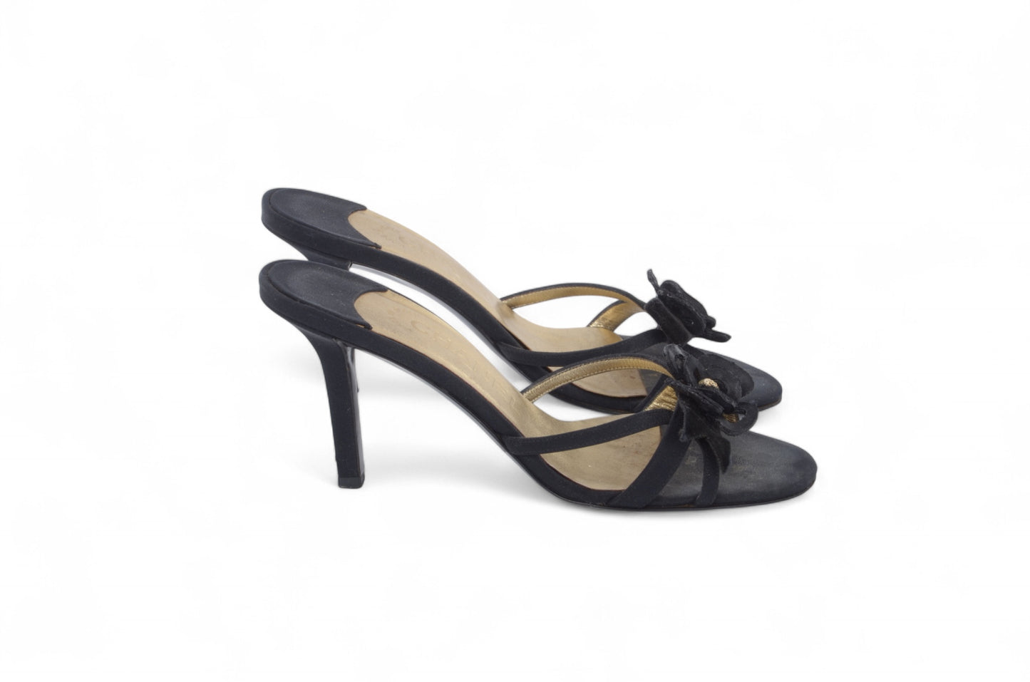 Chanel Camellia Sandals Heels Mules Interlocking CC Logo Flower Vintage Slides Size 36,5
