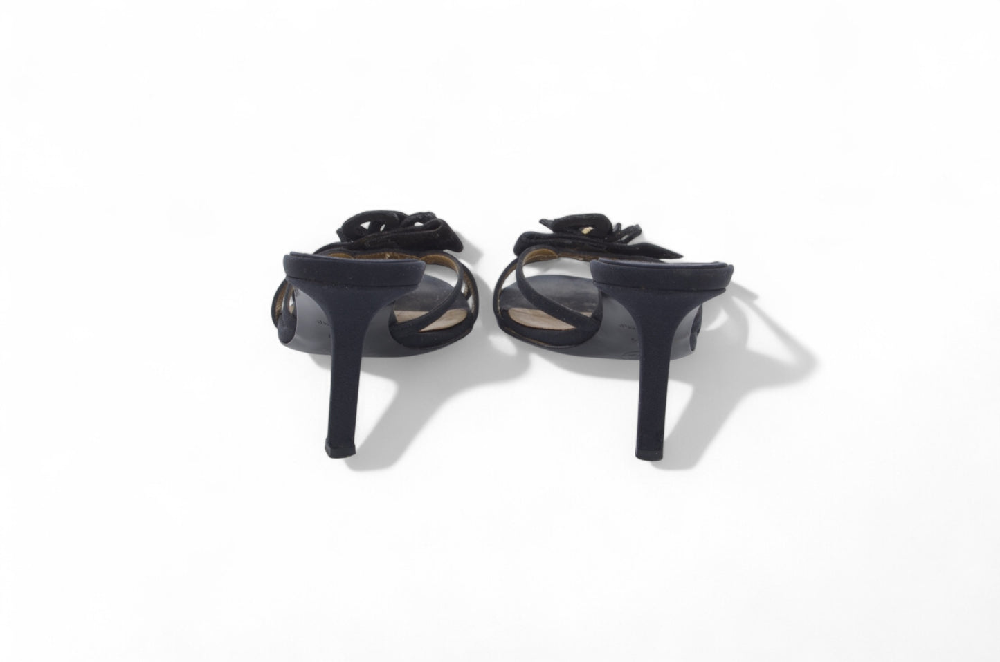 Chanel Camellia Sandals Heels Mules Interlocking CC Logo Flower Vintage Slides Size 36,5