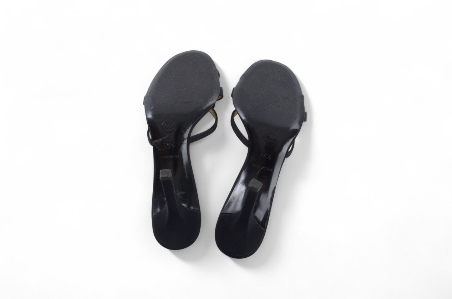Chanel Camellia Sandals Heels Mules Interlocking CC Logo Flower Vintage Slides Size 36,5
