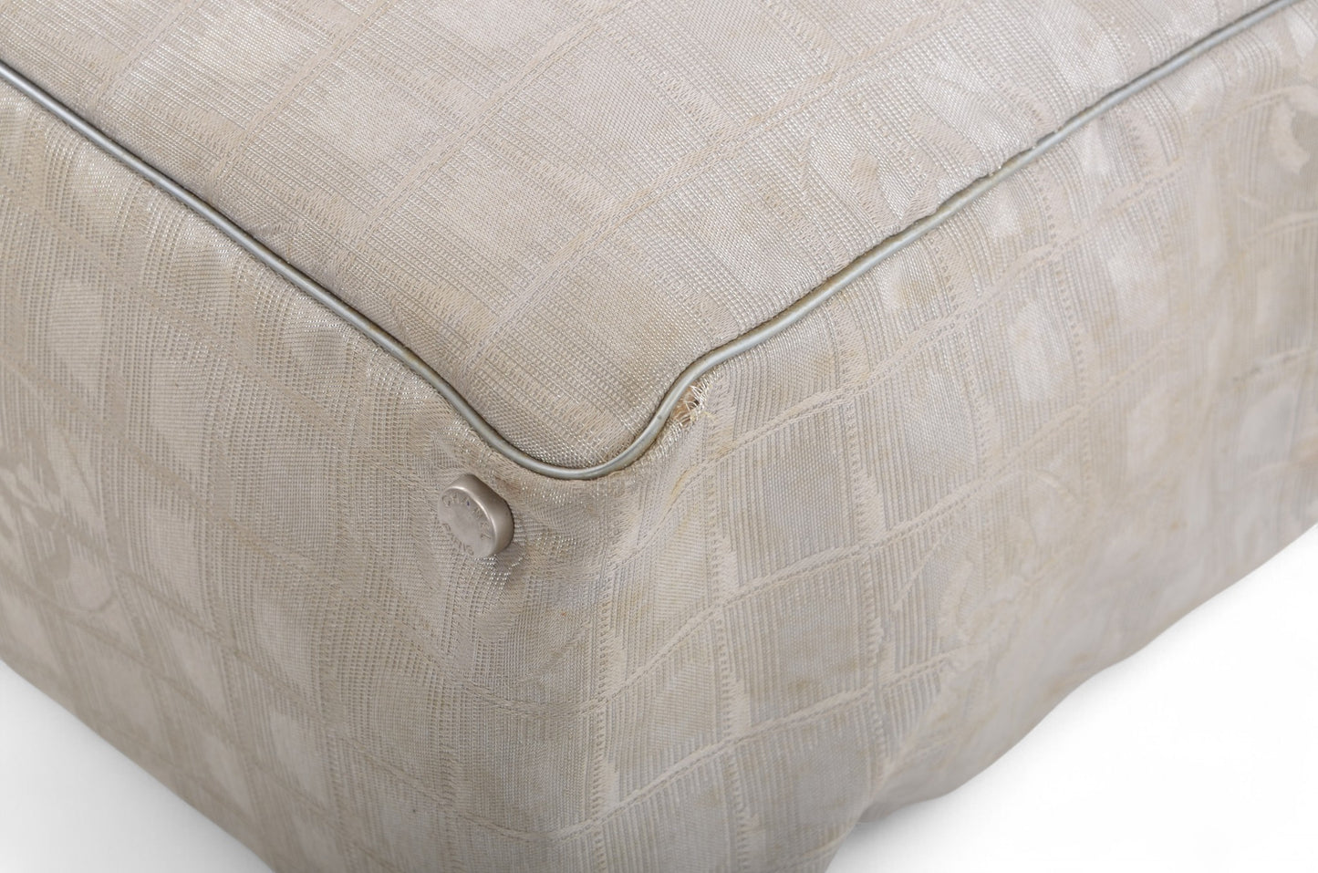 Chanel Silver Nylon CC Logo Vintage Travel Line Tote Shoulder Bag Handbag Designer Classic Authentic