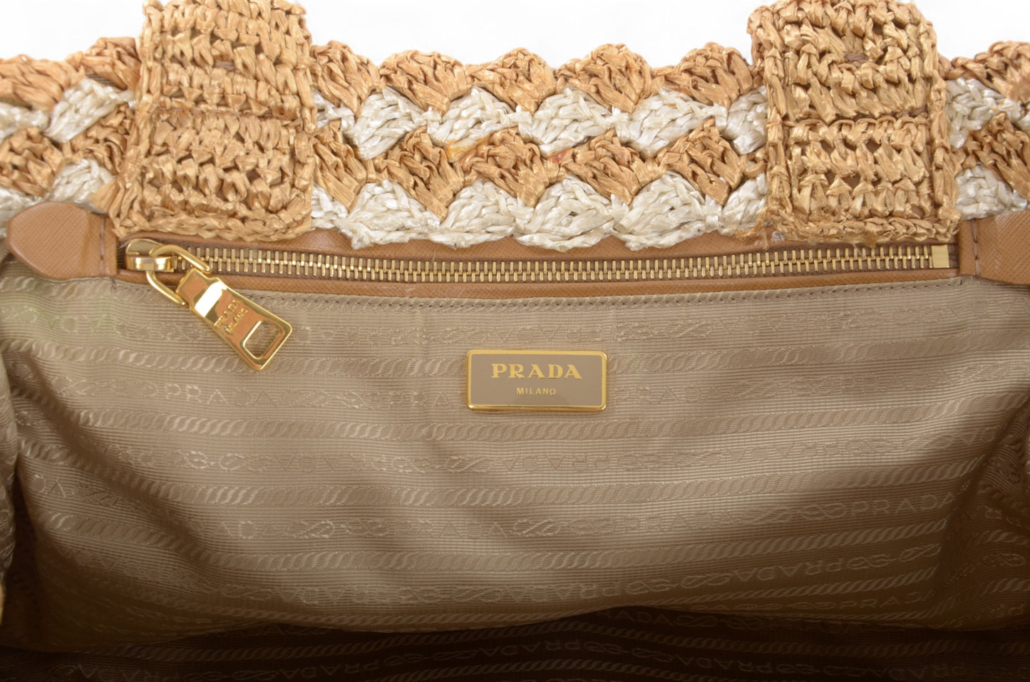 Prada Raffia Large Crochet Tote Bi-Color Handbag Beachbag Canapa Woven Summer Bag