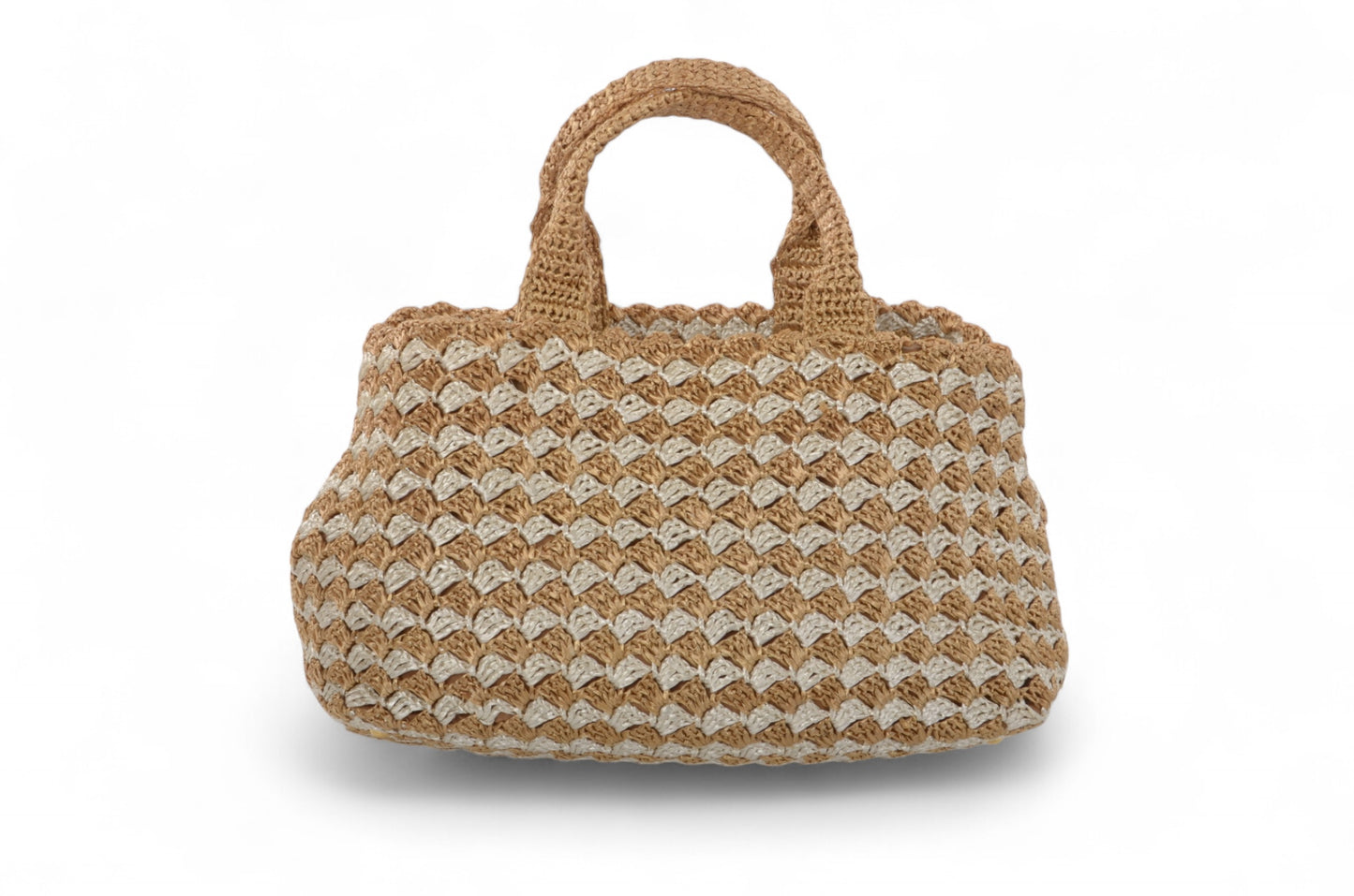 Prada Raffia Large Crochet Tote Bi-Color Handbag Beachbag Canapa Woven Summer Bag