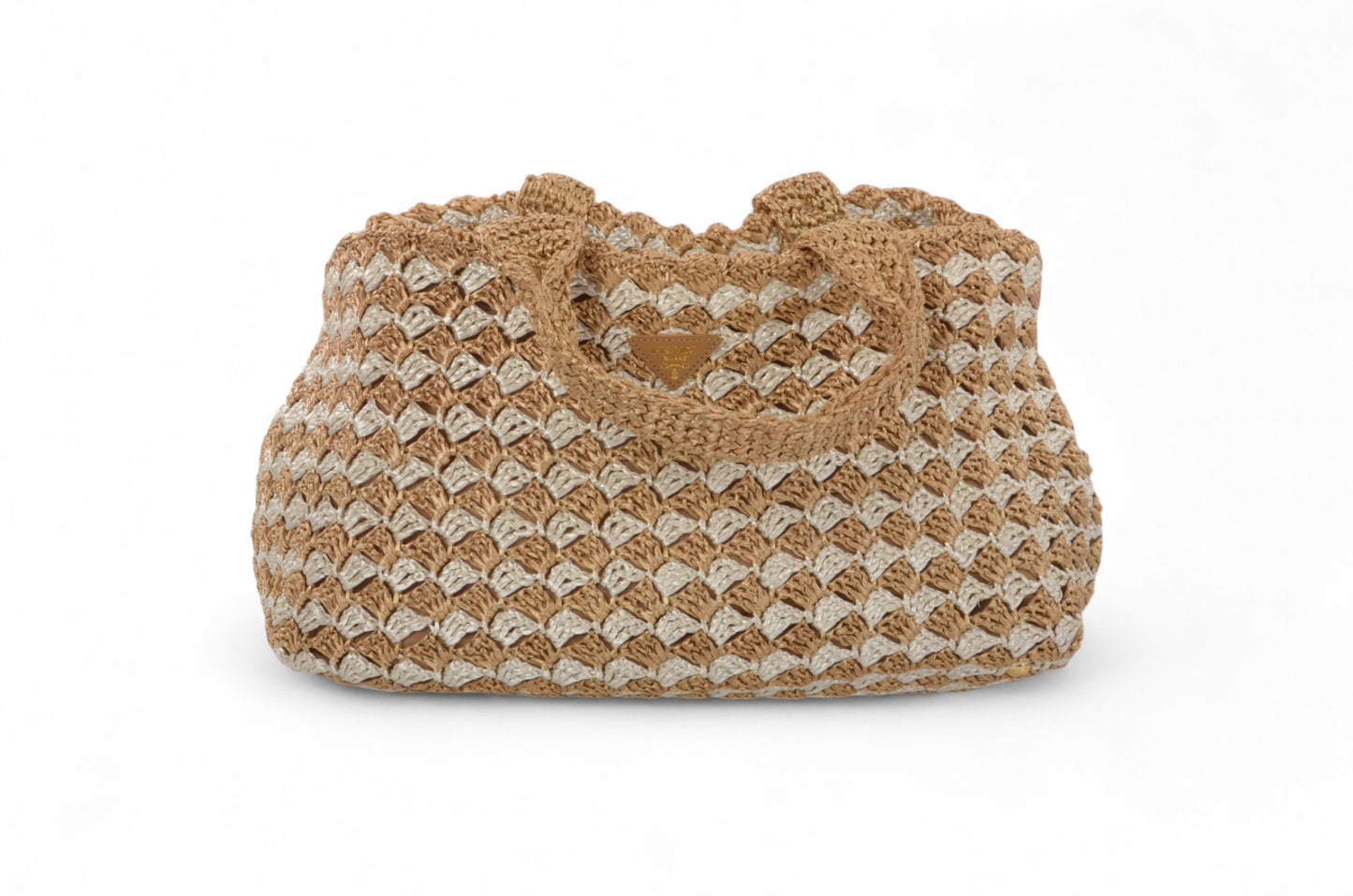 Prada Raffia Large Crochet Tote Bi-Color Handbag Beachbag Canapa Woven Summer Bag