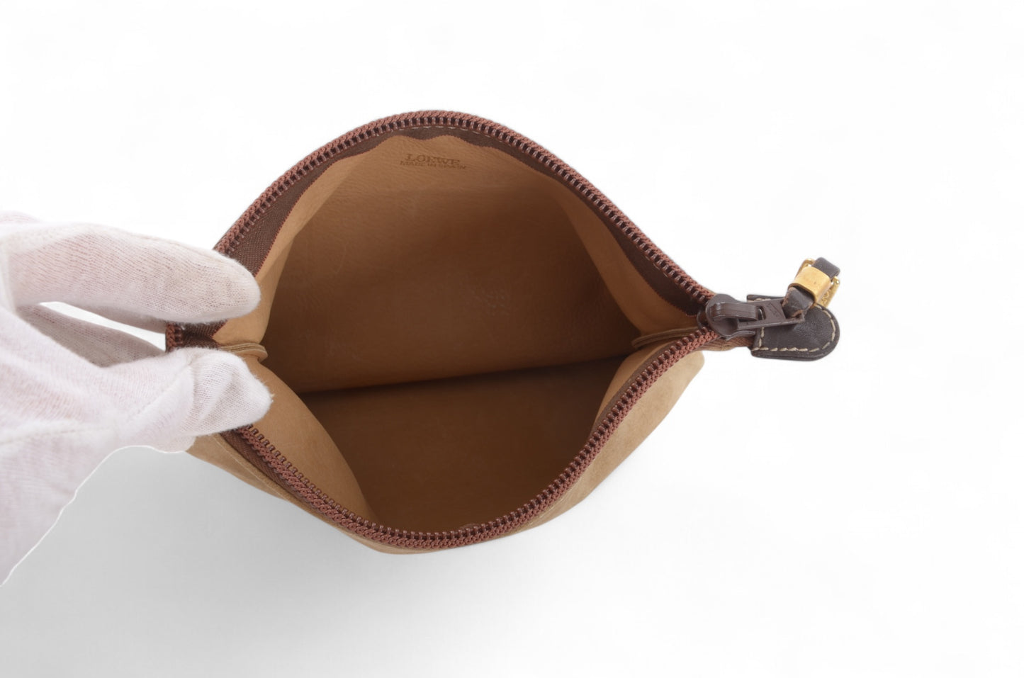 Loewe Anagram Nappa Suede Second Bag Toiletry Travel Makeup Cosmetic Bag Beige Pouch Multi-Case