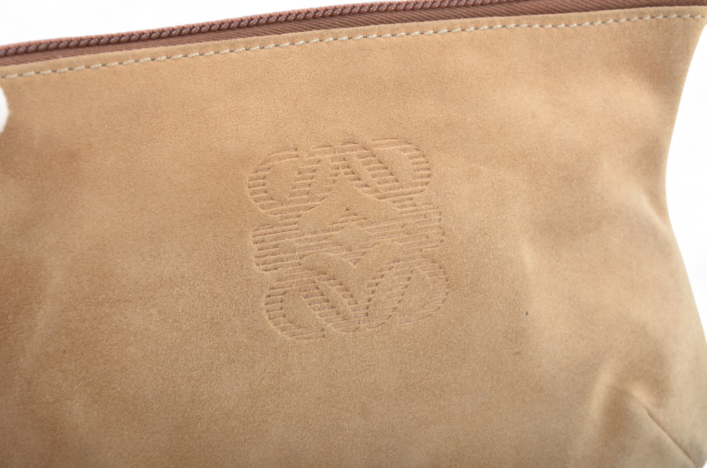 Loewe Anagram Nappa Suede Second Bag Toiletry Travel Makeup Cosmetic Bag Beige Pouch Multi-Case