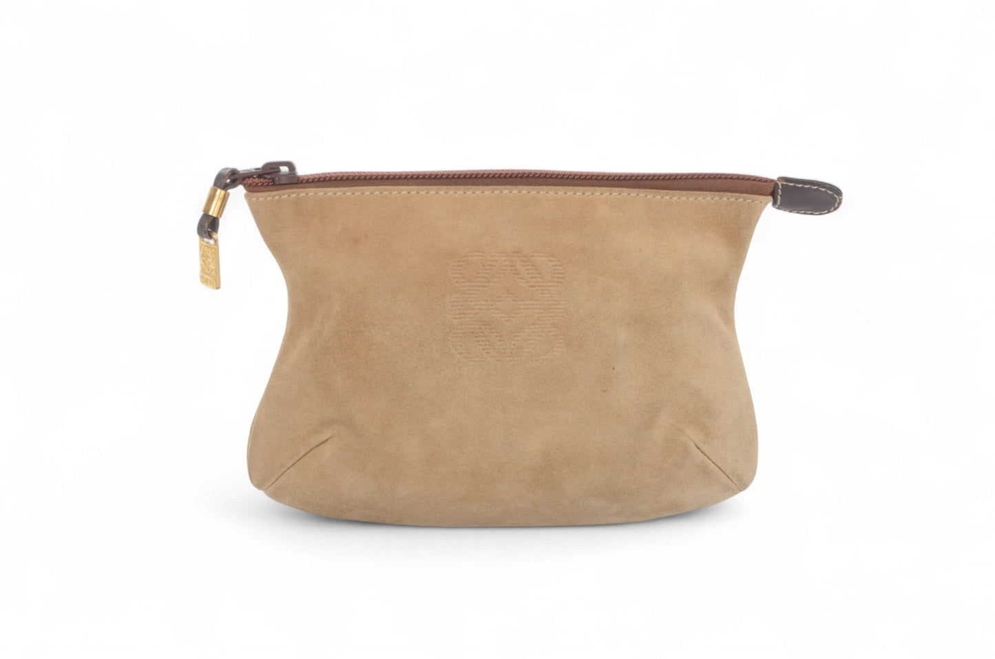 Loewe Anagram Nappa Suede Second Bag Toiletry Travel Makeup Cosmetic Bag Beige Pouch Multi-Case