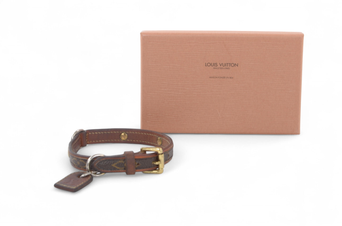 Louis Vuitton Monogram Canvas Leather Baxter Pet Cat Dog Collar Leather