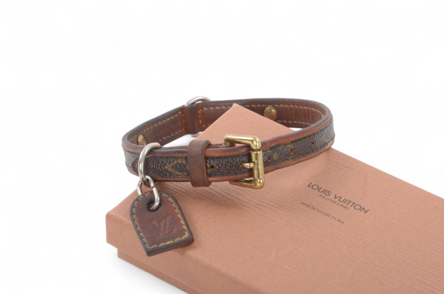 Louis Vuitton Monogram Canvas Leather Baxter Pet Cat Dog Collar Leather