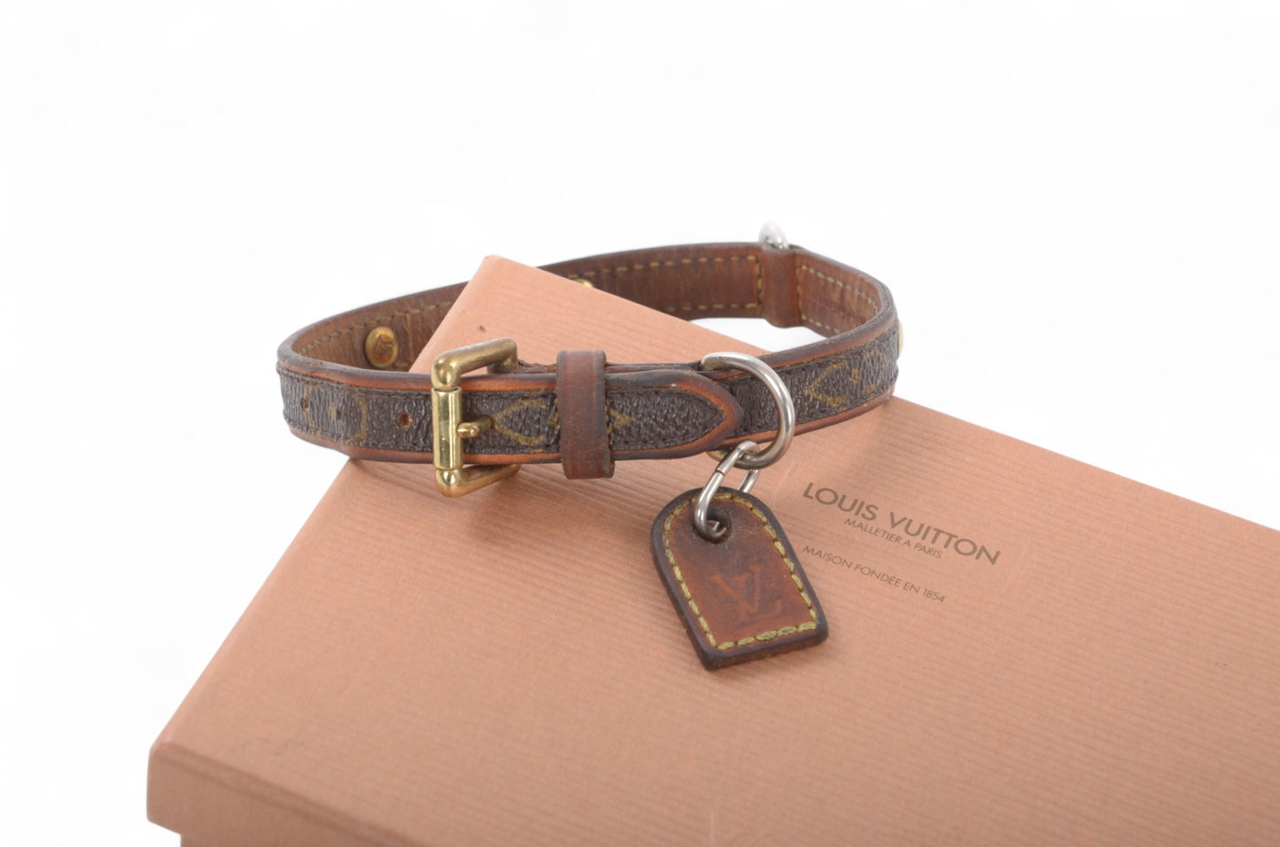 Louis Vuitton Monogram Canvas Leather Baxter Pet Cat Dog Collar Leather